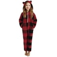 thumbnail image 1 of Girls Plaid Fleece Jumpsuits Fuzzy Hooded Rompers Kids Zip up Sherpa Onesie Romper Warm Winter Plush Clothes 5-15 Years, 1 of 6