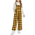 thumbnail image 1 of Girls Plaid Fleece Sleeveless Romper Adjustable Strap Wide Leg Jumpsuit Casual Loose Fuzzy Pockets Winter Outerwear Outfit 5-14Y, 1 of 8