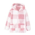 thumbnail image 1 of Girls Plaid Fuzzy Fleece Jackets with Pockets Casual Long Sleeve Hoodie Cardigan Jacket, Pink, 1 of 8