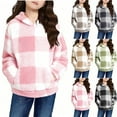 thumbnail image 1 of Girls Plaid Hoodies Sweatshirt Long Sleeve Hooded Pullover Fall Winter Fuzzy Fleece Sweatshirt Tops with Pocket, 1 of 5