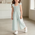 thumbnail image 1 of Girls' Plaid Jumpsuits Ruffle Sleeve Smocked Bodice Rompers Wide Leg Long Pants Kids Summer Casual Square Neck Outfits Beach Vacation Wear Cute Trousers, 1 of 9