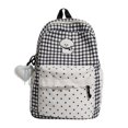 thumbnail image 1 of Girls Plaid Lace Trim Backpack, Large Back To School Bag With Fuzzy Puppy Print & Heart Charm, Multi‑Pocket Anti‑Theft For Campus & Commute (Black), 1 of 5
