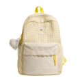 thumbnail image 1 of Girls Plaid Lace Trim Backpack, Small‑Size Bookbag With Polka‑Dot Pockets & Puppy Motif, Anti‑Theft For School & Weekend Trips (Yellow), 1 of 5