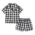 thumbnail image 1 of Girls' Plaid Pajama Set Clearance Button Collar Short Sleeve Summer Sleepwear Clothes Trendy Matching Kids Pajamas Black,2-3 Years, 1 of 3