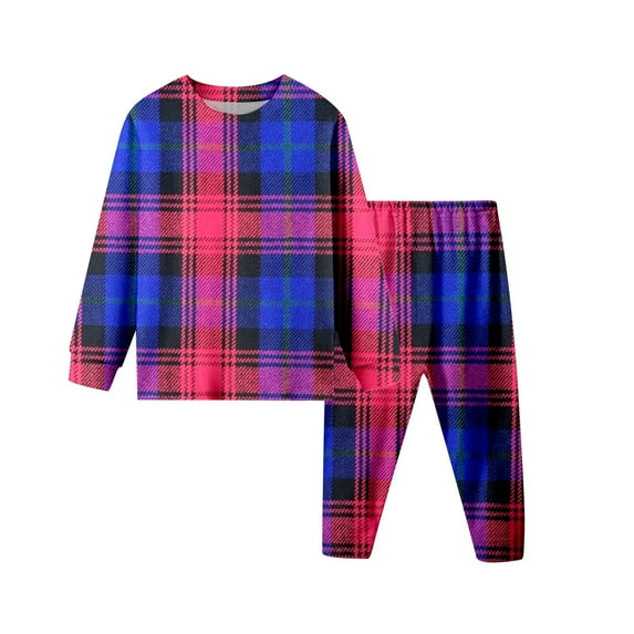 Girls Plaid Pajama Set Top and Pajama Pants 2 PC Kids Boy Sleepwear Winter Children's Pajamas Set 9-10 Years