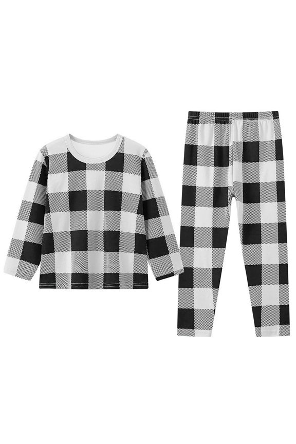 Girls Plaid Pajamas 2 Pieces Crew Neck Plaids Print Long Sleeve T Shirt Pants Loose Long Pants Girls Winter Outfits Set,Grey 4-5 Years