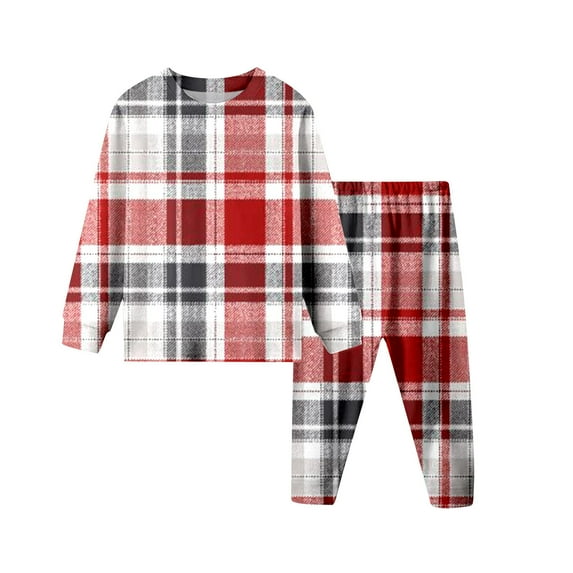 Girls Plaid Pajamas Set Long Sleeve Top and Pants Lounge Set 2 PC Classic Pajamas Set Winter Children's Pajamas Set 3-4 Years