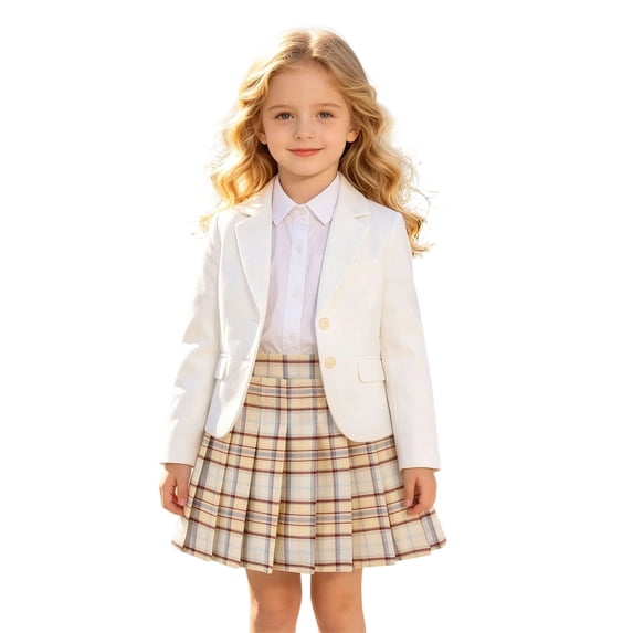 Girls Plaid Pleated Skirt, Preppy A-Line Mini Skirt with Elastic Waist for School 3-14 Years