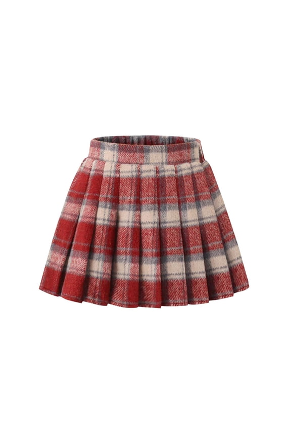 Girls' Plaid Pleated Skirts Soft Warm Woolen High Waisted Skater Skirt Cute School Uniform Fall Spring Winter (12 Years, Red)