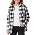 thumbnail image 1 of Girls Plaid Shirt Jacket Long Sleeve Button-Down Flannel Shacket Casual Lapel Checkered Outerwear With Chest Pocket (Black), 1 of 5