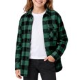 thumbnail image 1 of Girls Plaid Shirt Jacket Long Sleeve Button-Down Flannel Shacket Casual Lapel Checkered Outerwear With Chest Pocket (Green), 1 of 5