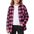 thumbnail image 1 of Girls Plaid Shirt Jacket Long Sleeve Button-Down Flannel Shacket Casual Lapel Checkered Outerwear With Chest Pocket (Pink), 1 of 5