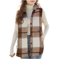 thumbnail image 1 of Girls' Plaid Shirt Jacket Sleeveless Button Down Flannel Shacket Vest with Pockets Lapel Collar Fall Outerwear (10-11 Years, Brown), 1 of 7