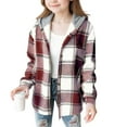 thumbnail image 1 of Girls Plaid Shirts Jacket Long Sleeve Button Down Shcket with Pockets Fall Winter Fashion Hooded Jackets for Christmas, 1 of 4