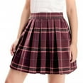 thumbnail image 1 of Girls' Plaid Skirt High Waisted Pleated Mini Skirt School Uniform Spring Summer Fall Short Skirts, Wine 14 Years, 1 of 4