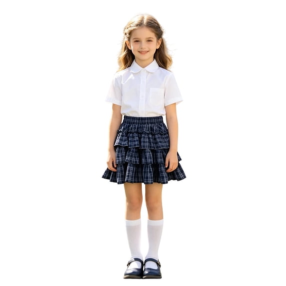 Girls Plaid Skirt Ruffle Tiered Layered Skort Pleated Uniform Mini Skirts | Flowy, Elastic Low Rise, Casual, Tartan Skirt, Going Out, Y2K, Pleated Skirts for Girl, Back To School Fashion Clothes