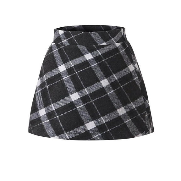 Girls Plaid Skirts Soft Woolen High Waisted Mini Short Skirts Cute School Uniform for Fall Spring Winter (12 Years, Black 02)