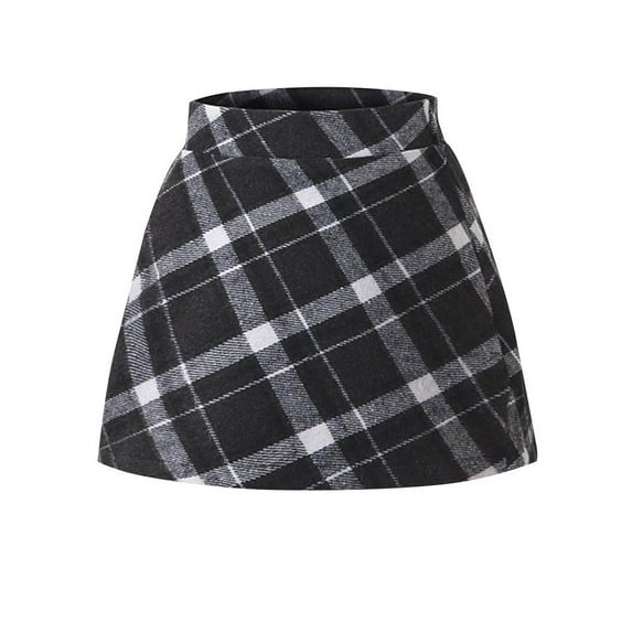 Girls Plaid Skirts Soft Woolen High Waisted Mini Short Skirts Cute School Uniform for Fall Spring Winter (12 Years, Black 02)