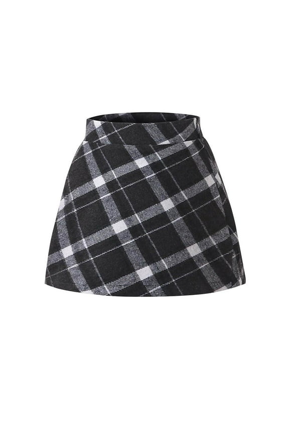 Girls Plaid Skirts Soft Woolen High Waisted Mini Short Skirts Cute School Uniform for Fall Spring Winter (12 Years, Black 02)