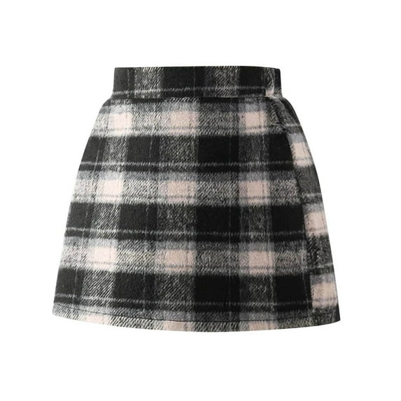 Girls Plaid Skirts Soft Woolen High Waisted Mini Short Skirts Cute School Uniform for Fall Spring Winter (3 Years, Black)