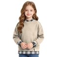 thumbnail image 1 of Girls Plaid Crewneck Sweatshirt Long Sleeve Two Piece Pullover Top Casual Warm Preppy Sweatshirt for Kids Fall Winter School Daily Play Wear(11-12 Years,Beige), 1 of 5