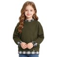 thumbnail image 1 of Girls Plaid Crewneck Sweatshirt Long Sleeve Two Piece Pullover Top Casual Warm Preppy Sweatshirt for Kids Fall Winter School Daily Play Wear(3-4 Years,Army Green), 1 of 5