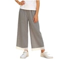 thumbnail image 1 of Girls Plaid Wide Leg Pants Elastic Waist Loose Checkered Pants with Lace Trim Hem Cute Casual Outfits for Vacation Black 2-3 Years, 1 of 6