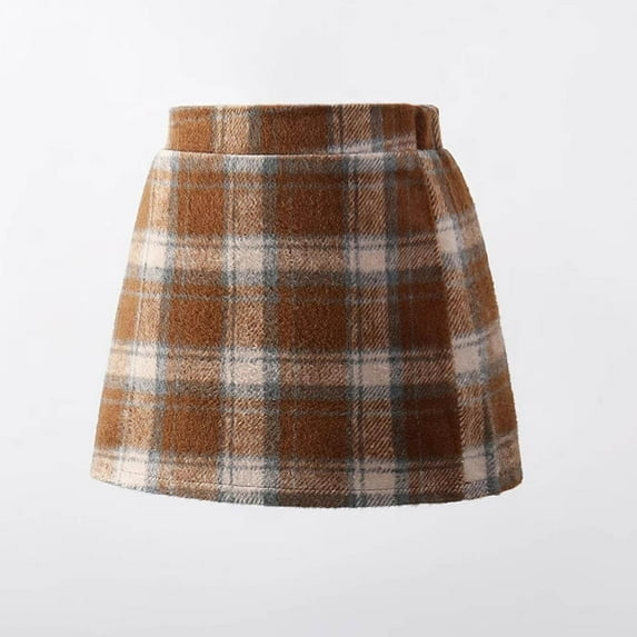 Girls' Plaid Wool Blend High Waist A-Line Short Skirt, College Style Skirt for Children in Fall and Winter, Limited Time Offer Under 10 Dollars
