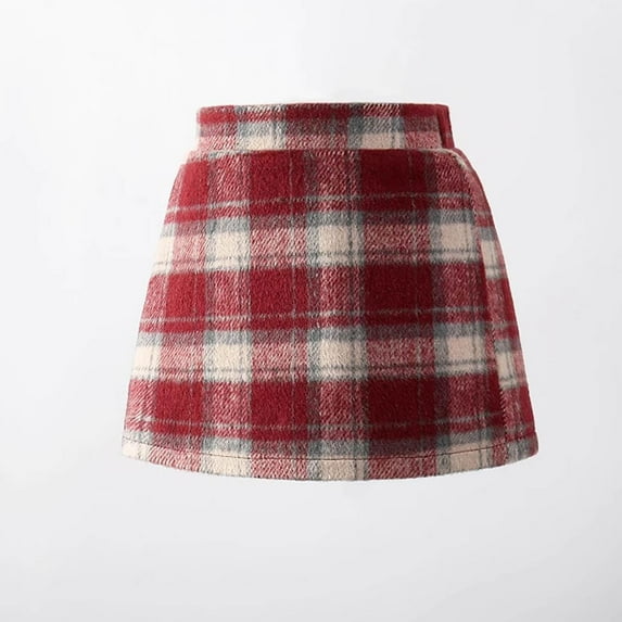 Girls' Plaid Wool Blend High Waist A-Line Short Skirt, College Style Skirt for Children in Fall and Winter, Limited Time Offer Under 10 Dollars