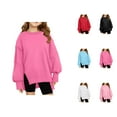 thumbnail image 1 of Girls Plain Sweatshirts 2025 Long Sleeve Crewneck Oversized Side Slit Basic Sweatshirt Kids Pullover Tops, 1 of 1