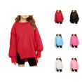 thumbnail image 1 of Girls Plain Sweatshirts 2025 Long Sleeve Crewneck Oversized Side Slit Basic Sweatshirt Kids Pullover Tops, 1 of 1