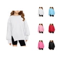 thumbnail image 1 of Girls Plain Sweatshirts Crewneck Long Sleeve Oversized Side Slit Basic Sweatshirt Kids Pullover Tops, 1 of 1