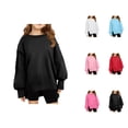 thumbnail image 1 of Girls Plain Sweatshirts 2025 Long Sleeve Crewneck Oversized Side Slit Basic Sweatshirt Kids Pullover Tops, 1 of 1