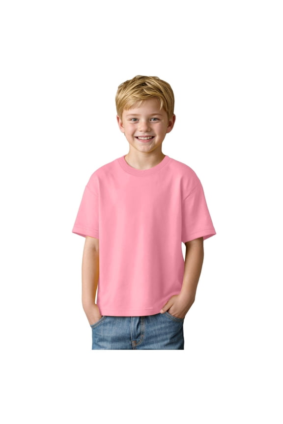 Girls Plain T-Shirts Plain Kids T-Shirts Solid Color Crew Neck Shirts for Boys, Girls & Toddlers, Classic Casual Tops Size for 4-5 Years,Light Pink