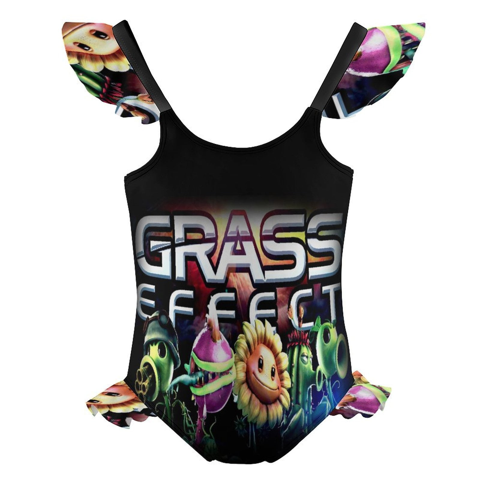 Girls Plants Vs Zombies One Piece Swimsuit Kids Cute Ruffle Bathing ...