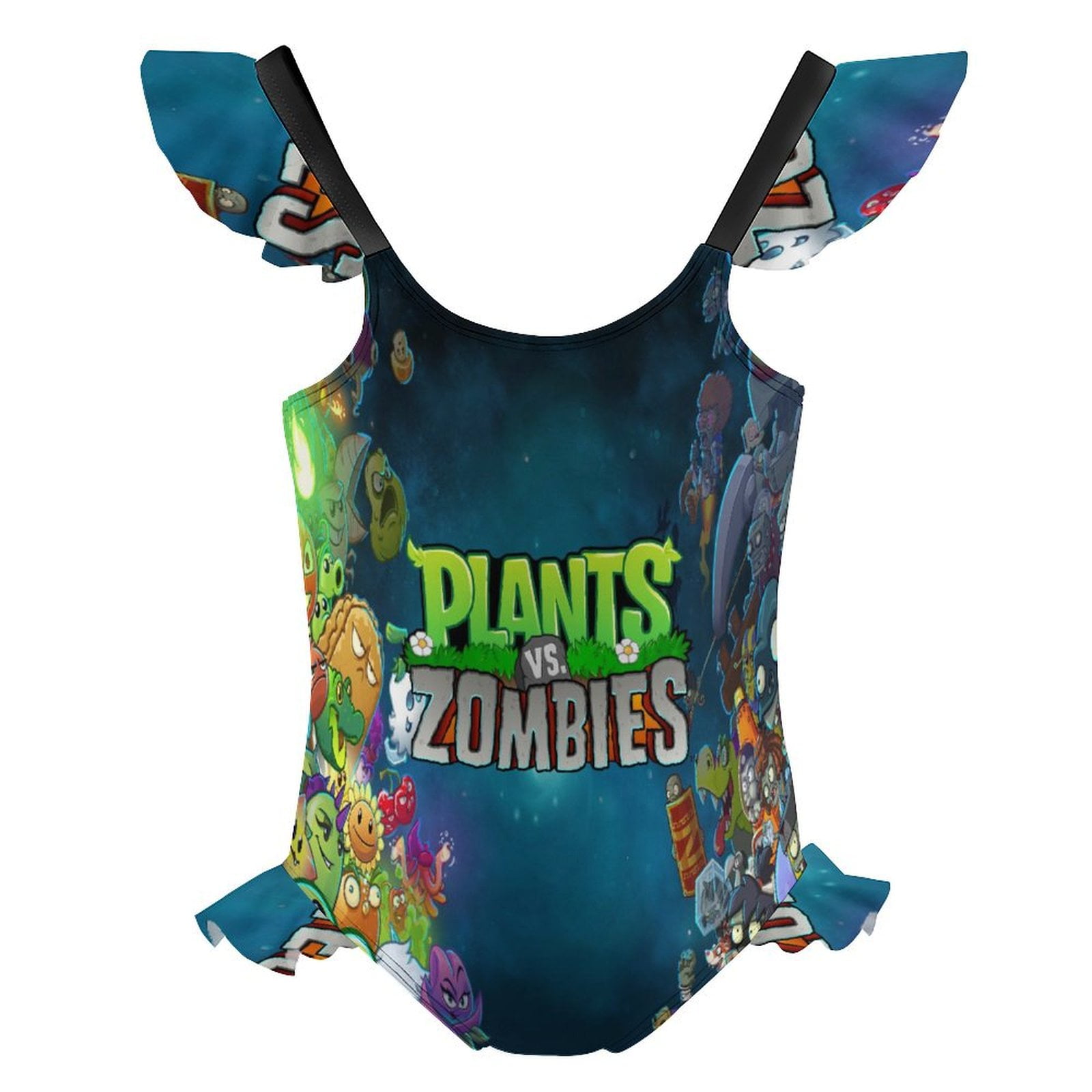 Girls Plants Vs Zombies One Piece Swimsuit Kids Cute Ruffle Bathing ...