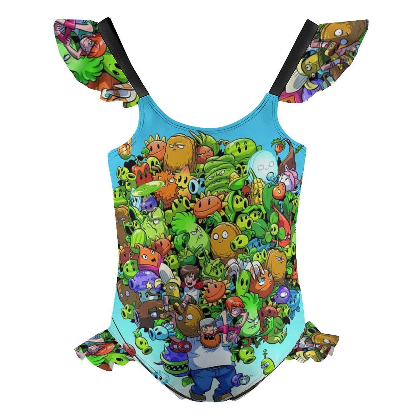 Girls Plants Vs Zombies One Piece Swimsuit Kids Cute Ruffle Bathing ...