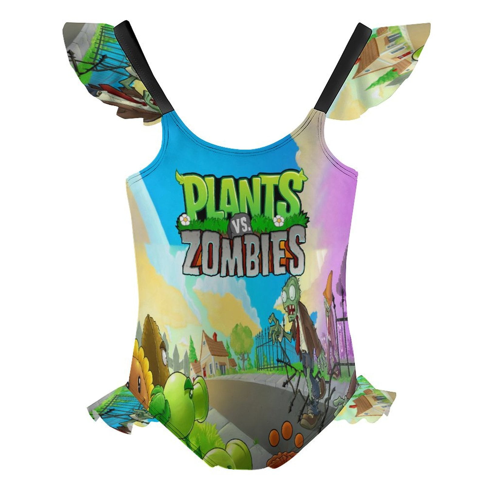 Girls Plants Vs Zombies One Piece Swimsuit Kids Cute Ruffle Bathing ...