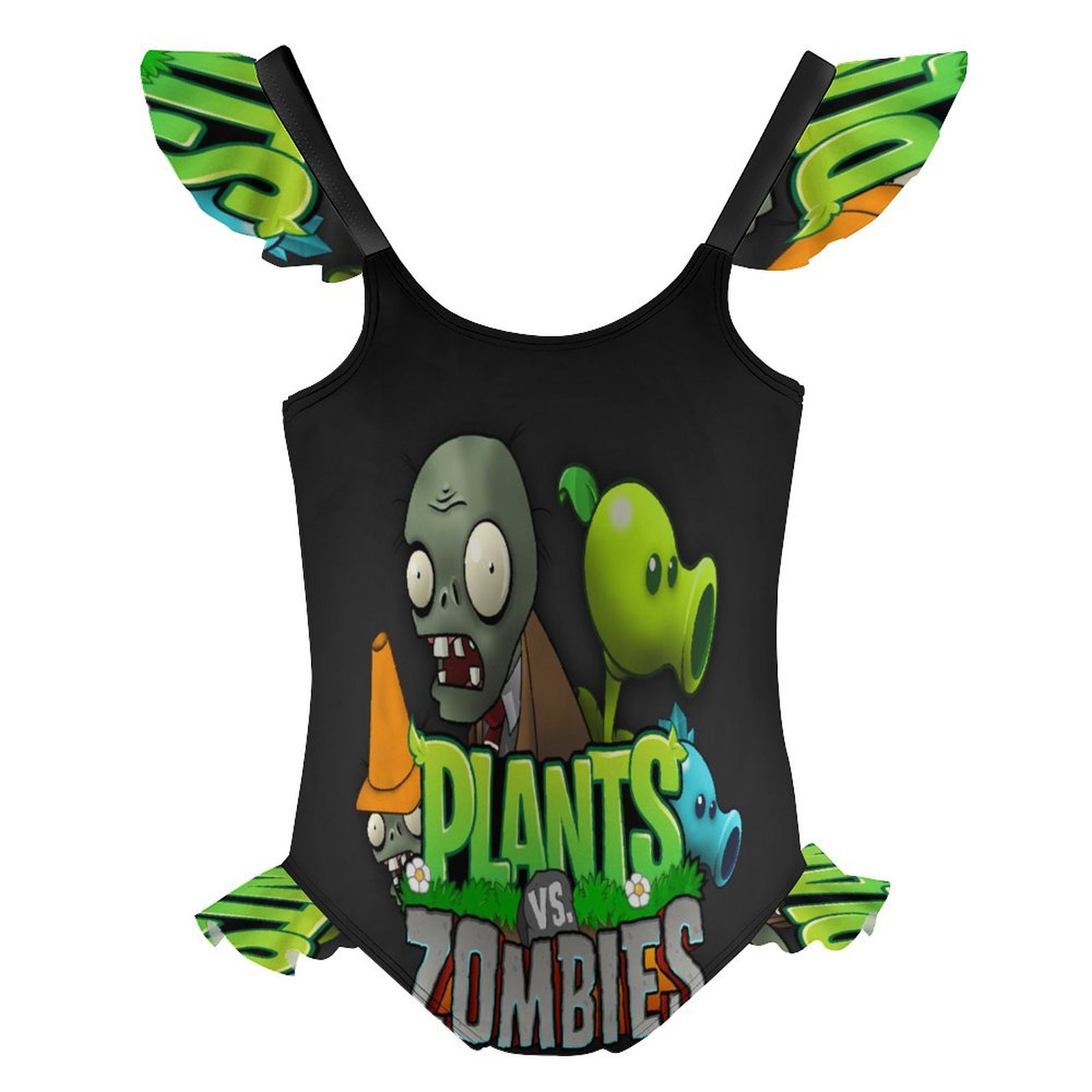 Girls Plants Vs Zombies One Piece Swimsuit Kids Cute Ruffle Bathing ...