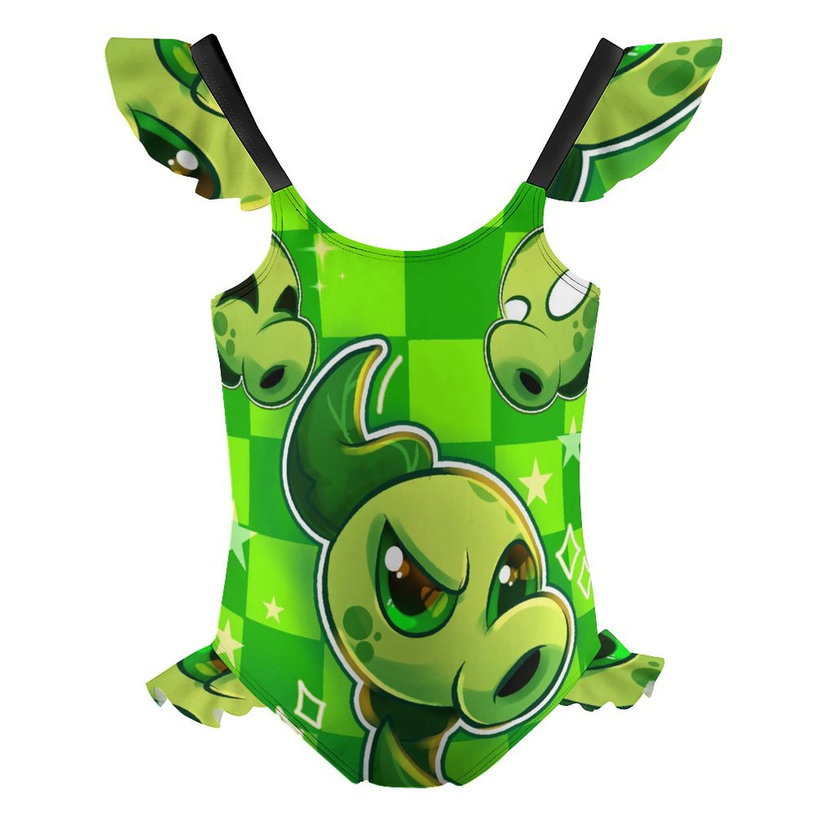 Girls Plants Vs Zombies One Piece Swimsuit Kids Cute Ruffle Bathing ...