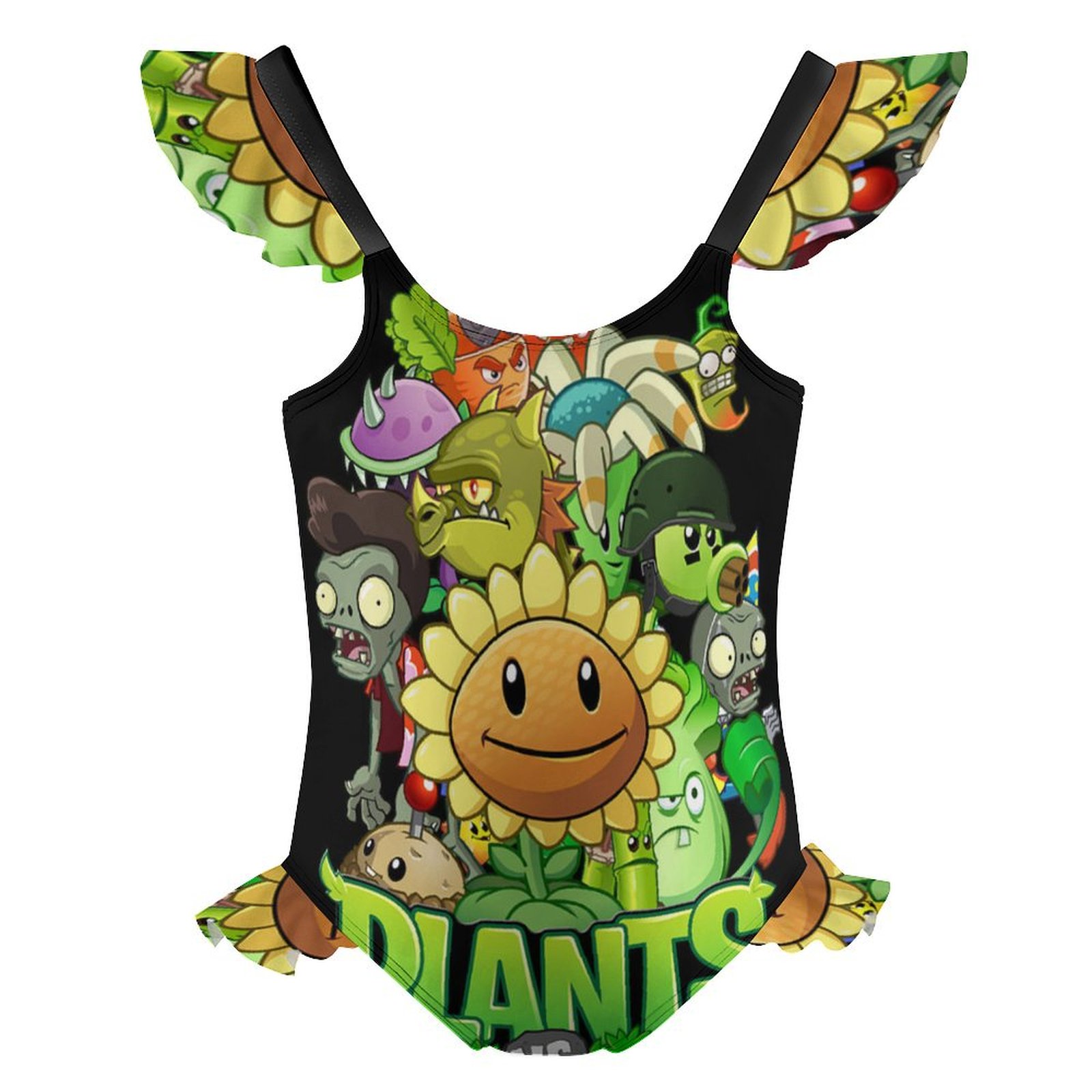 Girls Plants Vs Zombies One Piece Swimsuit Kids Cute Ruffle Bathing ...