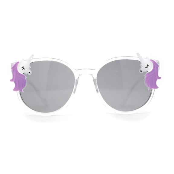 Girls Plastic Unicorn Charm Thin Plastic Round Horn Rim Sunglasses Clear