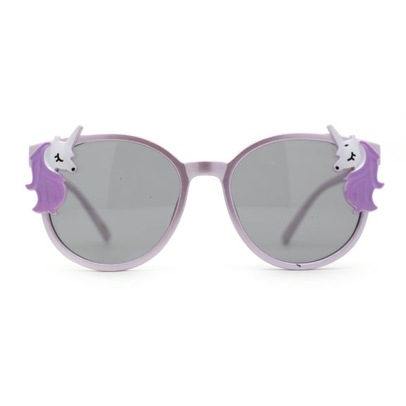 Girls Plastic Unicorn Charm Thin Plastic Round Horn Rim Sunglasses Purple