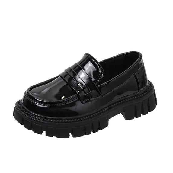 Girls Platform Loafers Slip On Chunky Shoes with Non-Slip Sole Round Toe School Uniform Dress Shoes Dark Gray 28