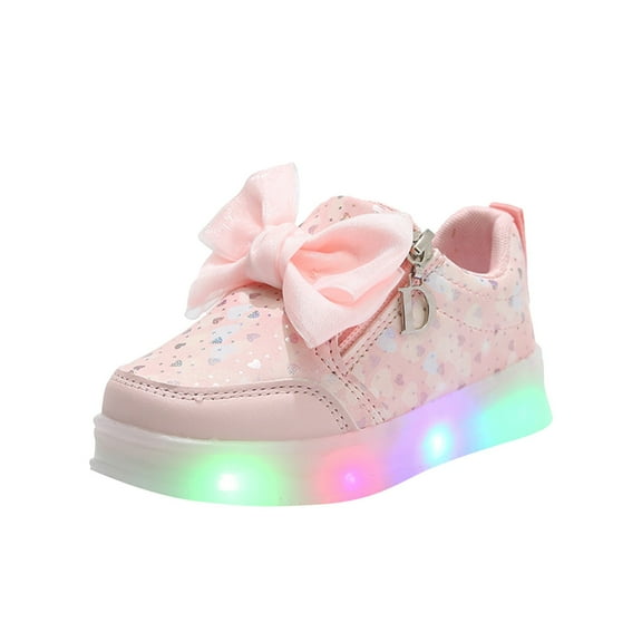 Girls Platform Slip On LED Light Up Sneakers Soft Comfortable Non Slip Casual Bowknot Walking Shoes