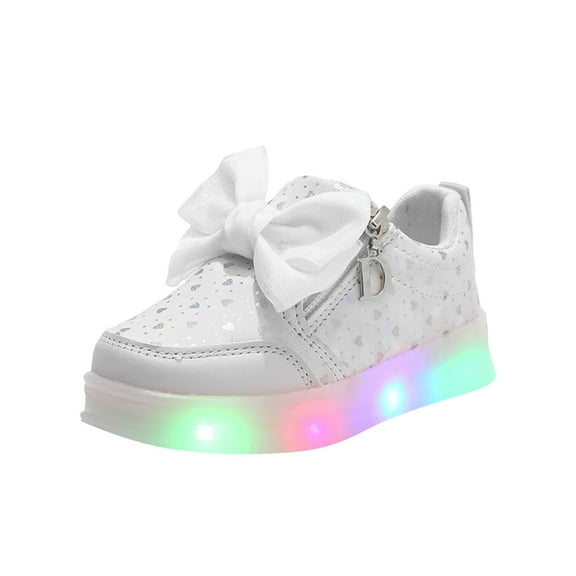 Girls Platform Slip On LED Light Up Sneakers Soft Comfortable Non Slip Casual Bowknot Walking Shoes