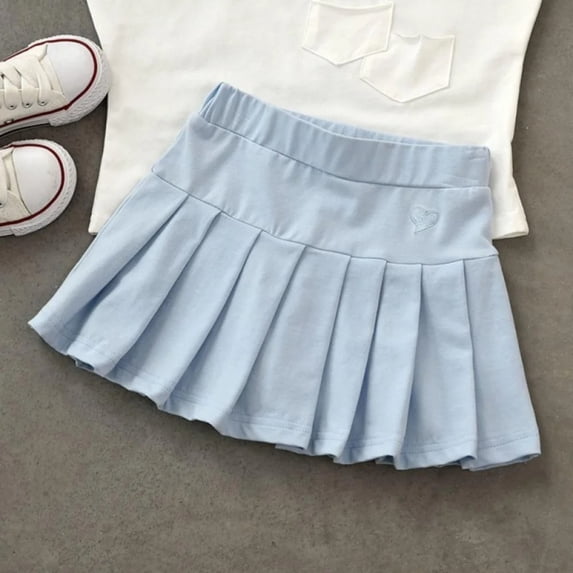 Girls' Pleated Athletic Skort with Built-In Shorts, Flared Tennis Skirt for Sports, School, Active Play, Prevents Wardrobe Malfunctions During Running, Yoga, and Daily Movement - Light Blue