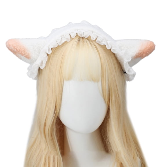 Girls Pleated Lace with Lamb Ear Shape Headband White Color Makeup Taking Photo Headband Carnivals Party Headpiece