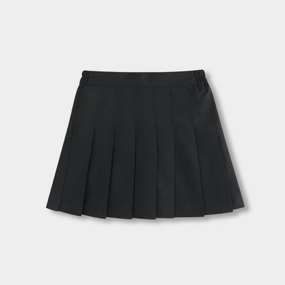 Girls Pleated Mini Skirt High Waist School Uniform Skirts with Bulit-in Short (Black 17-18 Years)