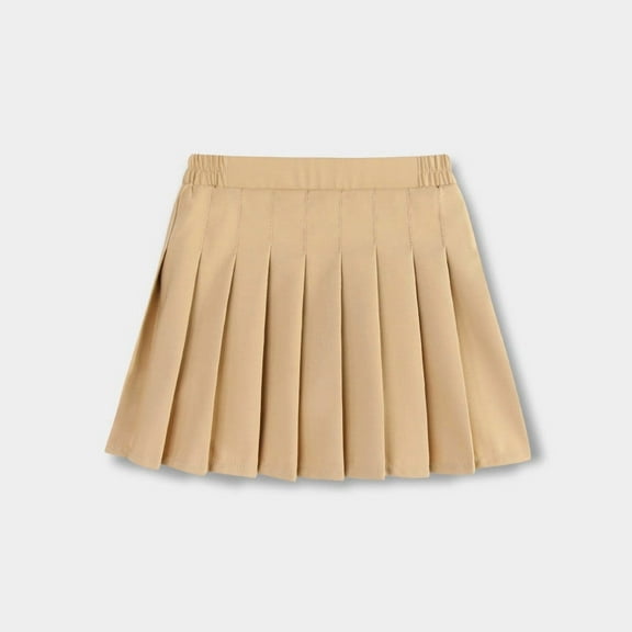 Girls Pleated Mini Skirt High Waist School Uniform Skirts with Bulit-in Short (Khaki 3-4 Years)